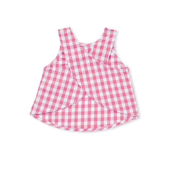 トップス tope. cross strap tunic / gingham p.b Brown Gingham Embroidered Peplum Top